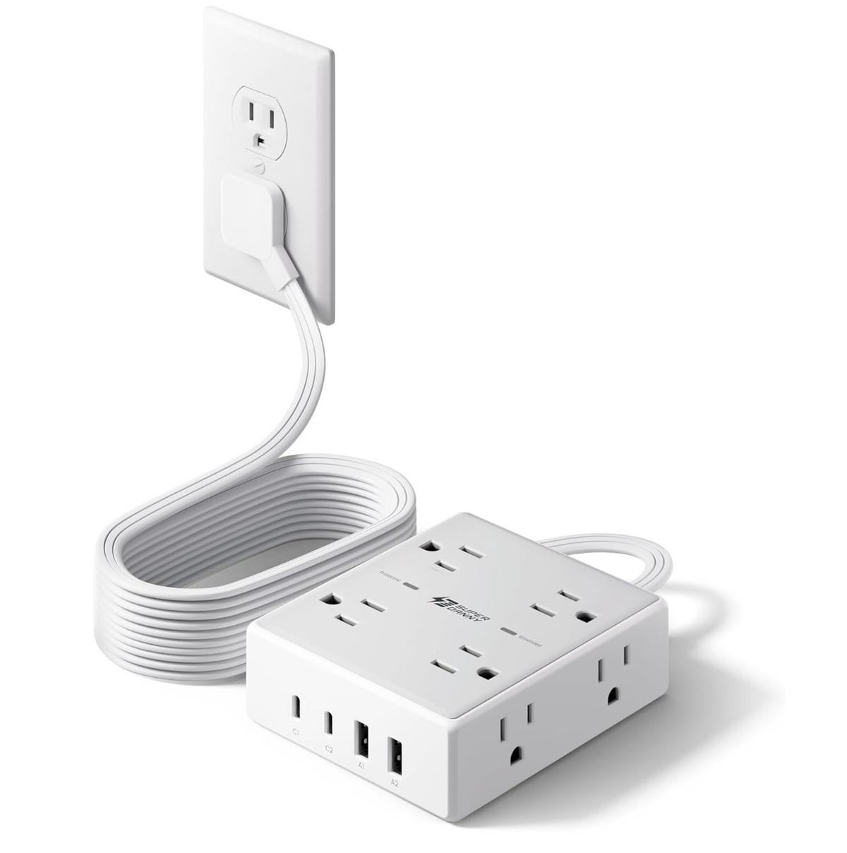 Extension Cord,Flat Plug Surge Protector Power Strip,10Ft