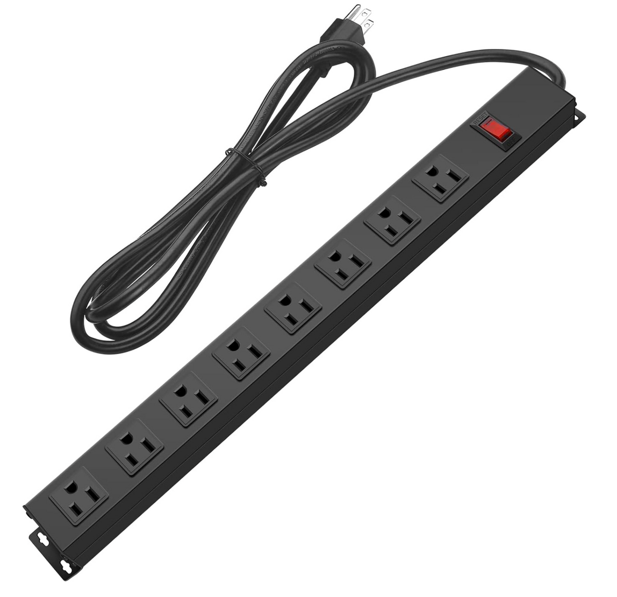 Heavy Duty Long 8 Outlets, 14AWG Extension Cord, Black, 6FT