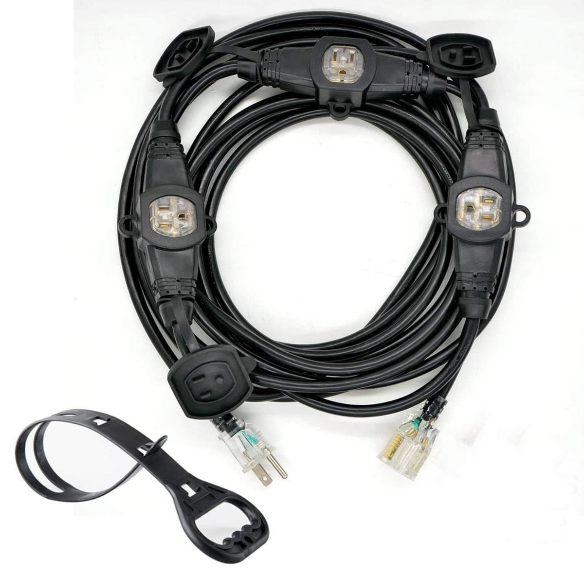 25FT Multiple Power Extension Cord Black,4 Evenly-Spaced Inline Outlet, LED Indicator